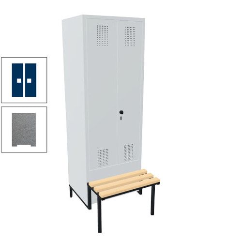 Doppel-Spind, Garderobenschrank, Buche Sitzbank integriert, 2 Abteile a 400 mm, Korpus anthrazitgrau, Tür anthrazitgrau, 1.850 x 800 x 815 mm (HxBxT)