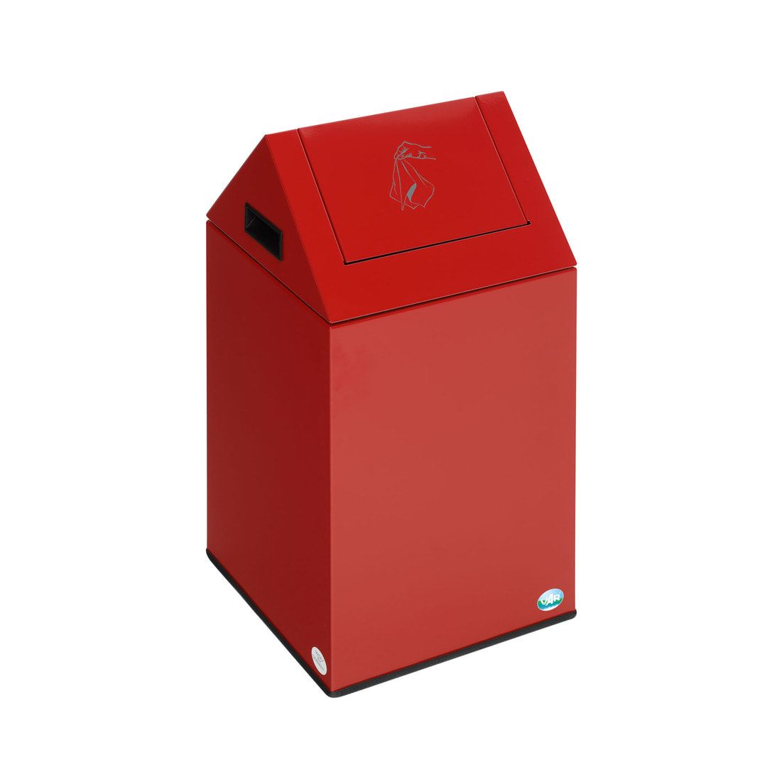 Selbstlöschender Putzwollkasten - Einwurfklappe mit Fußpedal - 43 l - 760 x 405 x 475 mm (HxBxT) - feuerrot