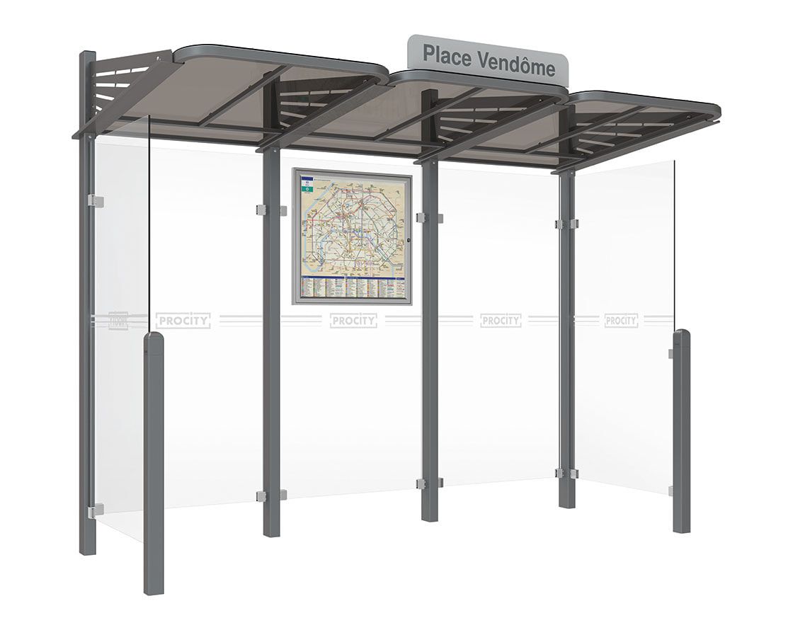 Buswartehalle - Unterstand - modular - Fahrplankasten - Haltestellenschild - Seitenwände - 2.200 x 3.000 x 1.500 mm (HxBxT) - enzianblau