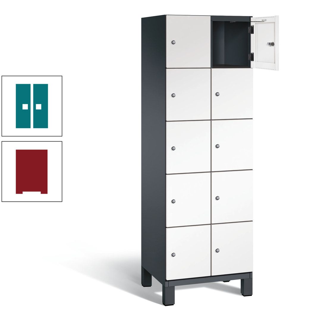 Fächerschrank, Stahlschrank, 10 Fächer, Türöffnungsbegrenzer, Füße, 1.980 x 600 x 525 mm (HxBxT), Korpus anthrazitgrau, Front anthrazitgrau