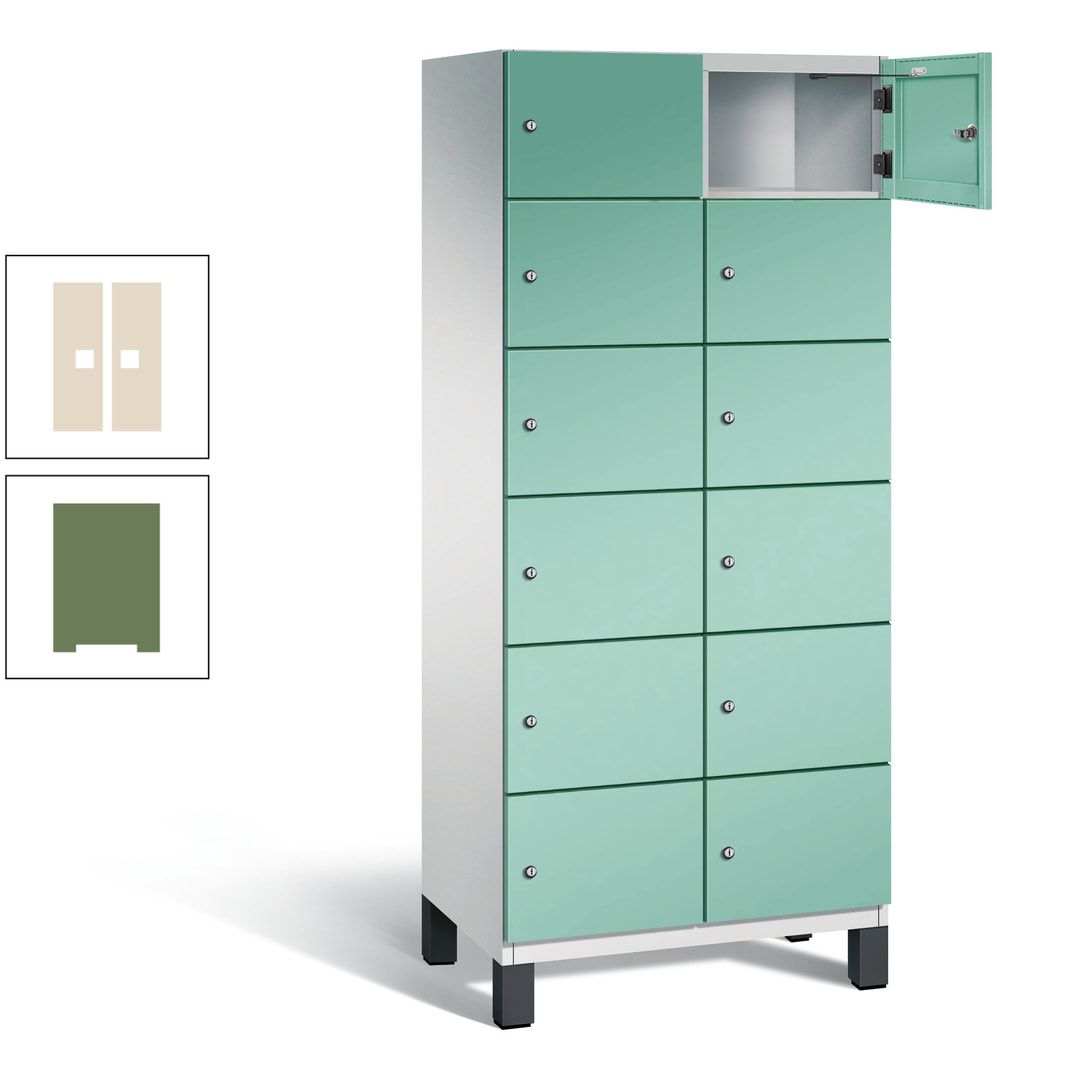Fächerschrank, Stahlschrank, 12 Fächer, Türöffnungsbegrenzer, Füße, 1.980 x 800 x 525 mm (HxBxT), Korpus anthrazitgrau, Front anthrazitgrau