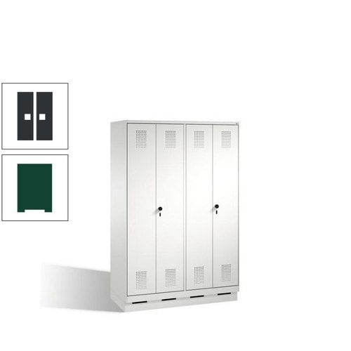 Doppel-Spind, Doppeltüren, Garderobenschrank mit Sockel, 4 Abteile a 300 mm, Korpus anthrazitgrau, Tür anthrazitgrau, 1.800 x 1.200 x 500 mm (HxBxT)
