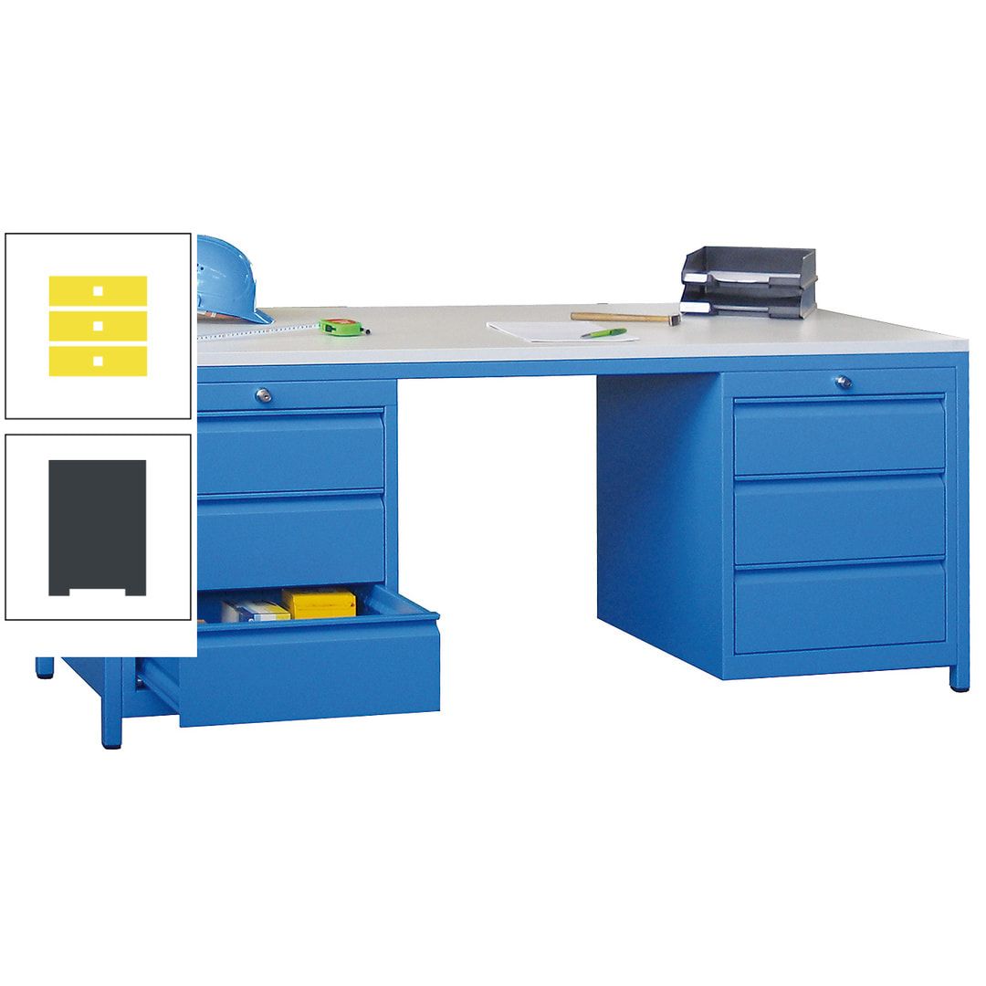 Meisterschreibtisch - 2 Schubladenblöcke - 6 Schubladen - 720 x 1.700 x 800 mm (HxBxT) - anthrazitgrau