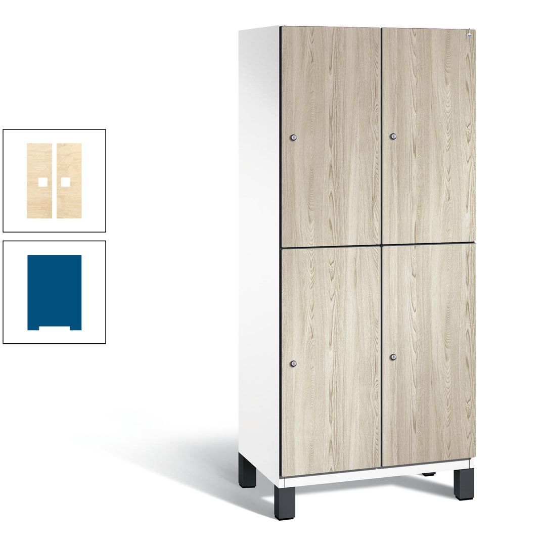 Fächerschrank, Garderobenschrank, mit Füßen, 2 Abteile, 1.980 x 800 x 525 mm (HxBxT), Korpus anthrazitgrau, Tür Donau-Ahorn