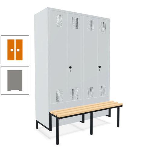 Doppel-Spind, Garderobenschrank, Buche Sitzbank integriert, 4 Abteile 300 mm, Korpus anthrazitgrau, Tür anthrazitgrau, 1.850 x 1.200 x 815 mm (HxBxT)
