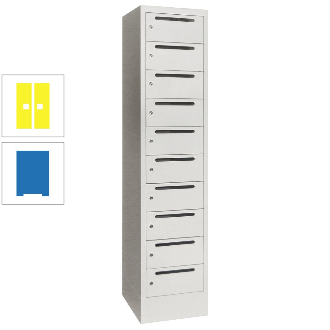 Postverteilerschrank, Schließfachschrank, 1 Abteil a 400 mm, 10 Fächer, 1.850 x 400 x 500 mm (HxBxT), Korpus anthrazitgrau, Front anthrazitgrau