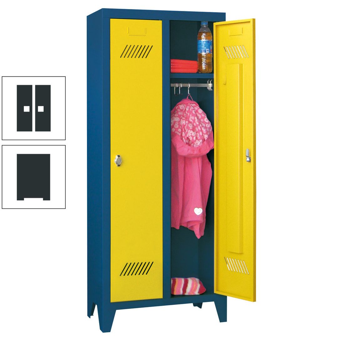 Spindschrank f. Kindergärten - mit Füßen - Höhe 1.300 mm - 2 Abteile a 250 mm - Drehriegel - anthrazitgrau