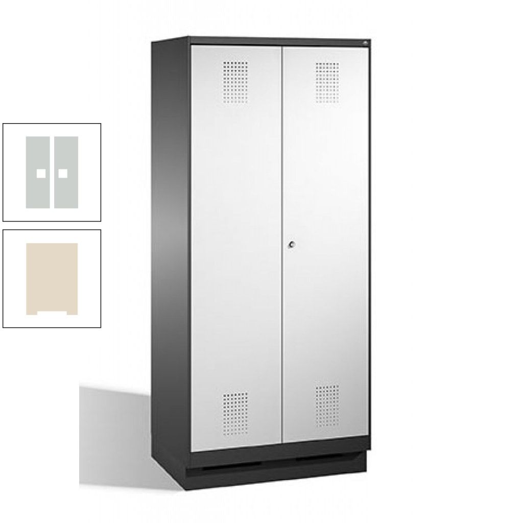 Doppel-Spind, Doppeltüren, Garderobenschrank mit Sockel, 2 Abteile a 400 mm, Korpus anthrazitgrau, Tür anthrazitgrau, 1.800 x 800 x 500 mm (HxBxT)