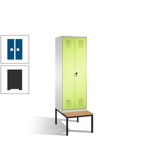 Doppel-Spind, Garderobenschrank, Buche Sitzbank untergebaut, 2 Abteile a 300 mm, Korpus anthrazitgrau, Tür anthrazitgrau, 2.090 x 600 x 815 mm (HxBxT)
