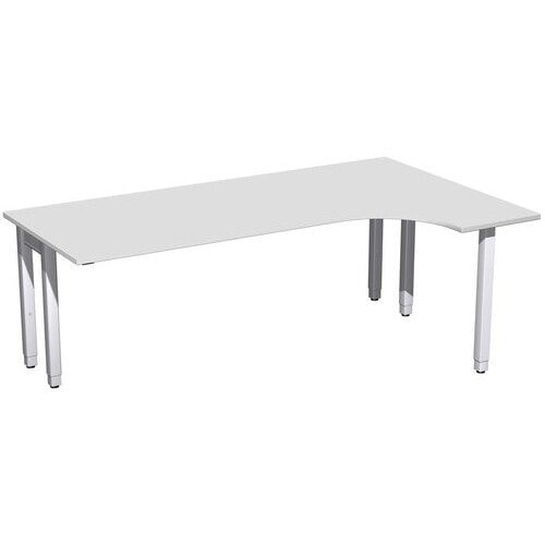 Eckschreibtisch, Ecke rechts, Füße einseitig verkürzt, 4-Fuß Quadrat Pro, höhenverstellbar, 680-800 x 1.600 x 1.200 mm (HxBxT), Dekor Ahorn