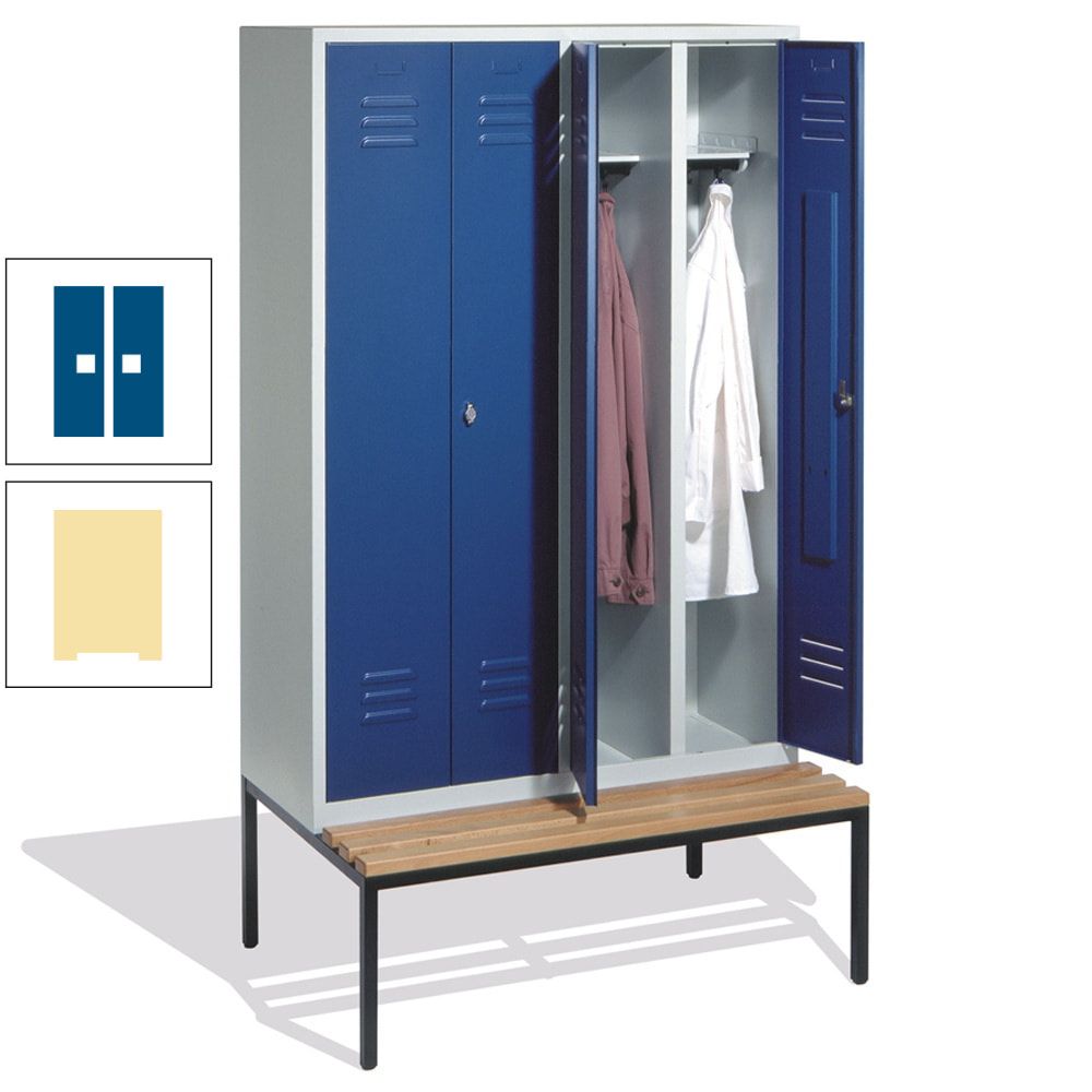Doppel-Spindschrank, Buche Sitzbank untergebaut, 4 Abteile a 300 mm, Korpus lichtgrau, Tür anthrazitgrau, 2.090 x 1.190 x 815 mm (HxBxT)