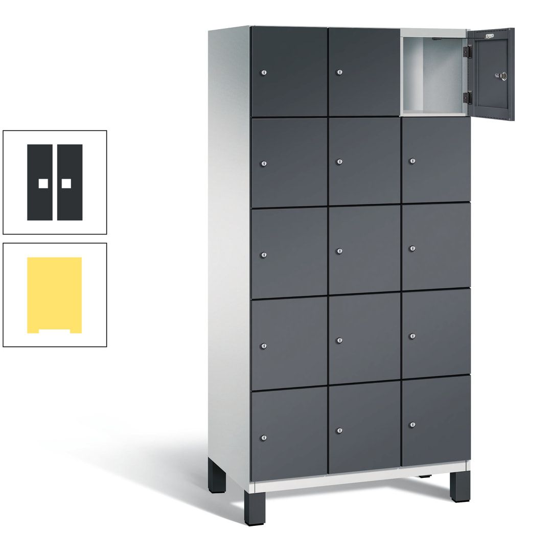 Fächerschrank, Stahlschrank, 15 Fächer, Türöffnungsbegrenzer, Füße, 1.980 x 900 x 525 mm (HxBxT), Korpus anthrazitgrau, Front anthrazitgrau