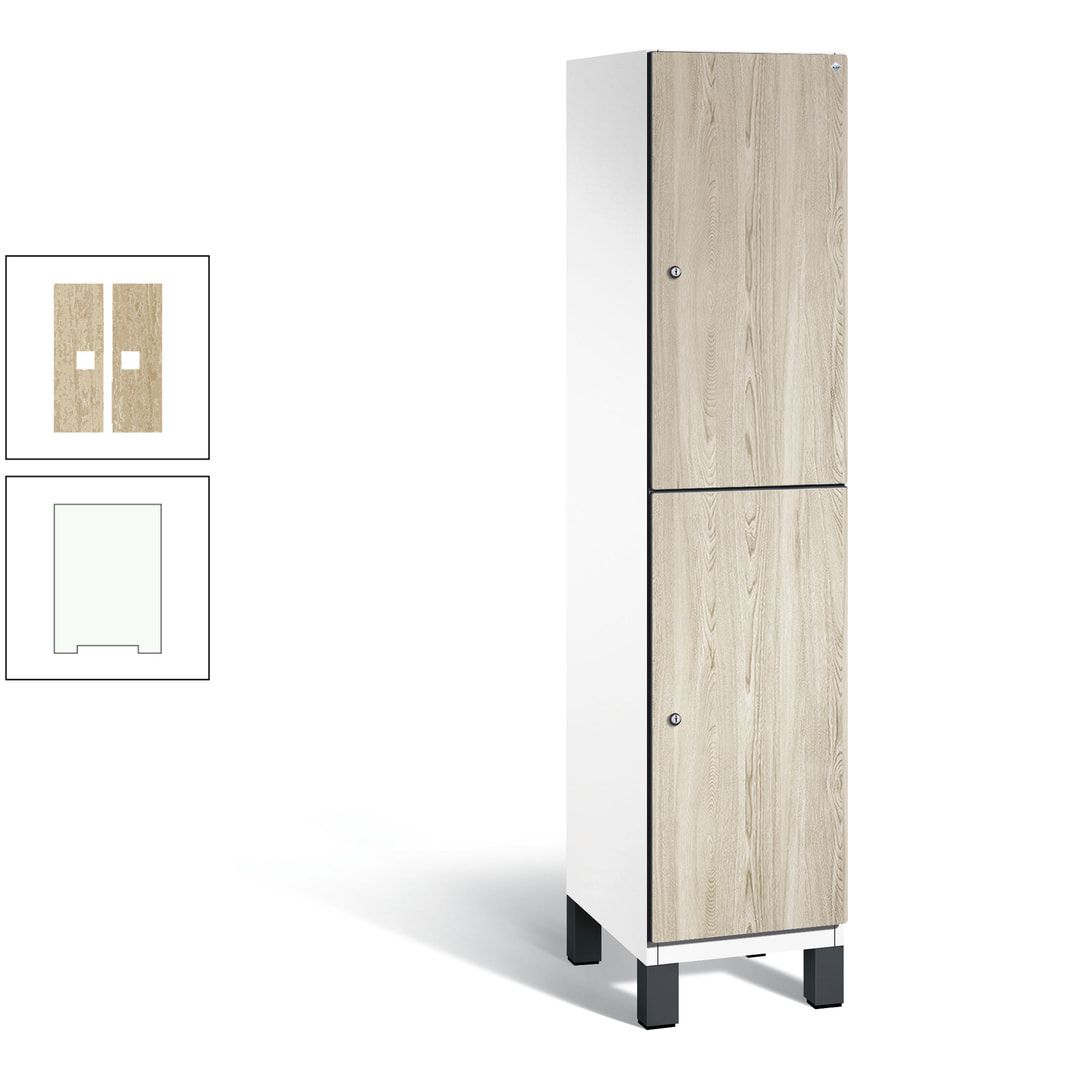 Fächerschrank, Garderobenschrank, mit Füßen, 1 Abteile, 1.980 x 400 x 525 mm (HxBxT), Korpus anthrazitgrau, Tür Donau-Ahorn