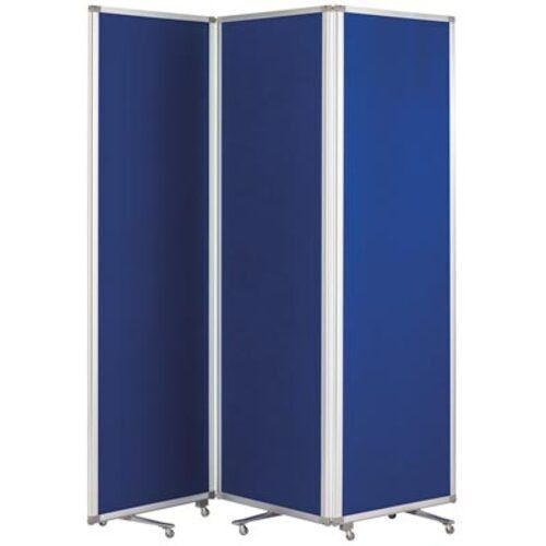 Faltstellwand, Raumteiler, fahrbar, doppelseitiger Textilfilz in royalblau, 1.800 x 1.810 x 370 mm (HxBxT), Aluminium