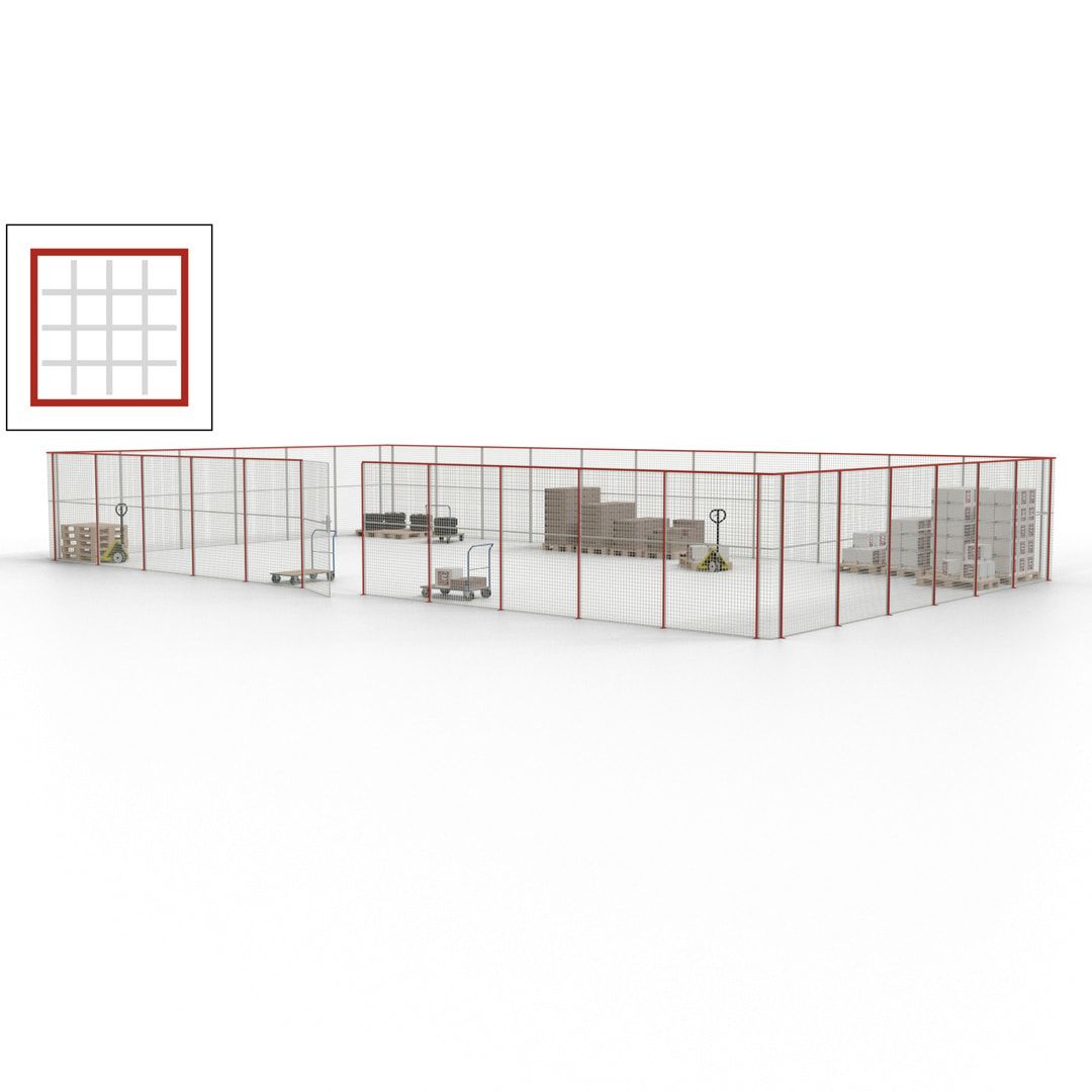 Maschinen Schutzgitter - Hallentrennwand - Sicherheitszaun - Tür - 51 m - 2.200 x 16.900 x 9.400 mm (HxBxT) - enzianblau