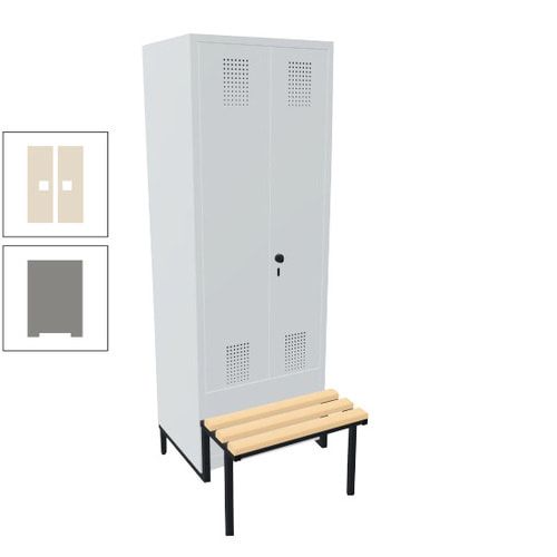 Doppel-Spind, Garderobenschrank, Buche Sitzbank integriert, 2 Abteile a 400 mm, Korpus anthrazitgrau, Tür anthrazitgrau, 1.850 x 800 x 815 mm (HxBxT)