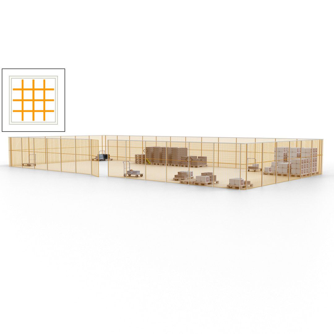 Maschinen Schutzgitter - Hallentrennwand - Sicherheitszaun - Tür - 57 m - 2.200 x 19.900 x 9.400 mm (HxBxT) - enzianblau