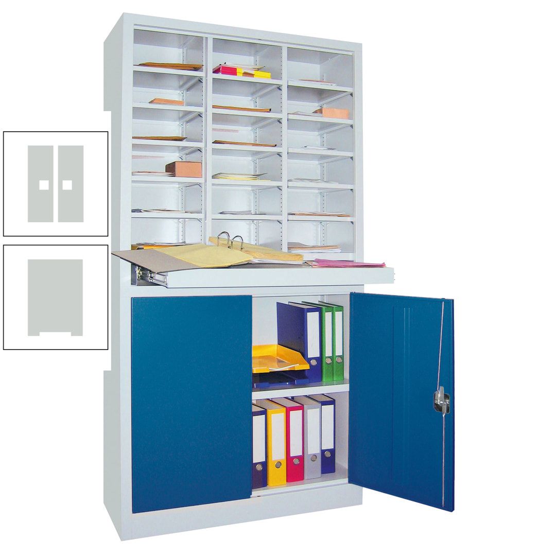Aktenschrank - Büroschrank mit Sortierstation - 18 Fächer Ordnungsregal - Ausziehboden - 1.950 x 1.000 x 400 mm (HxBxT) - anthrazitgrau