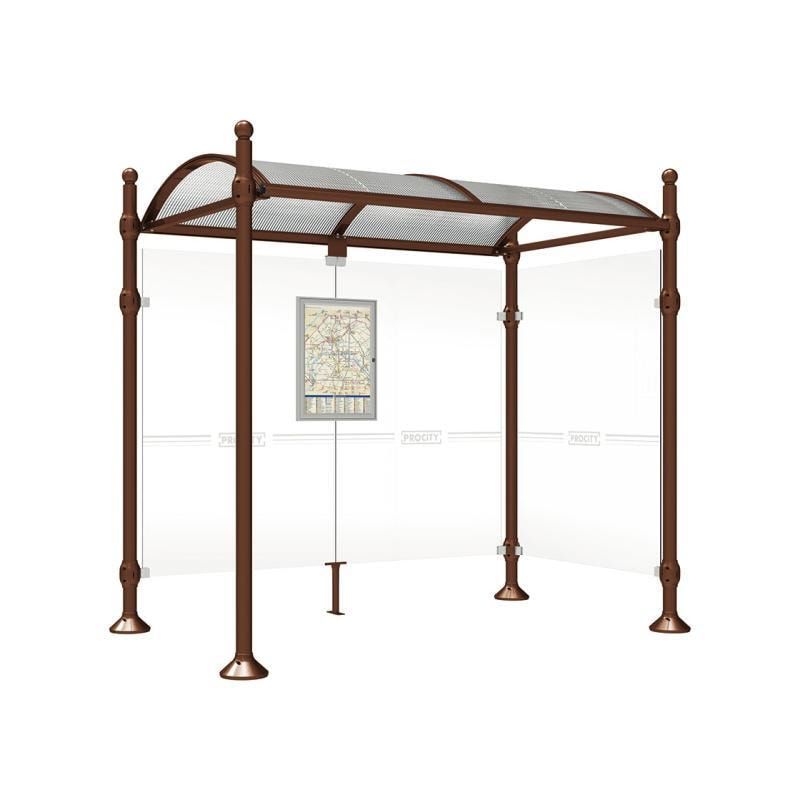 Buswartehalle, Unterstand, 2 Seitenwände, Kopf gebürsteter Edelstahl, ESG, Fahrplanschaukasten, 2.500 x 2.500 x 1.600 mm (HxBxT), Farbe enzianblau