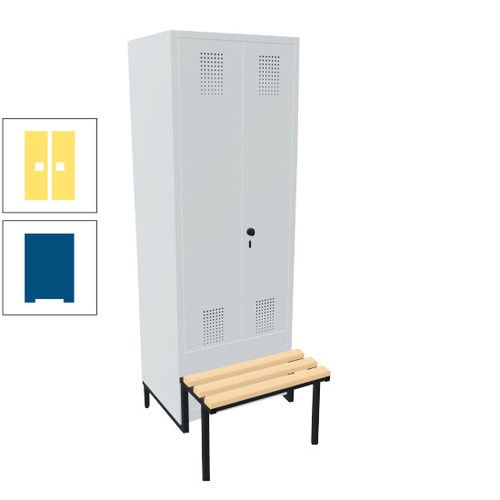 Doppel-Spind, Garderobenschrank, Buche Sitzbank integriert, 2 Abteile a 400 mm, Korpus anthrazitgrau, Tür anthrazitgrau, 1.850 x 800 x 815 mm (HxBxT)