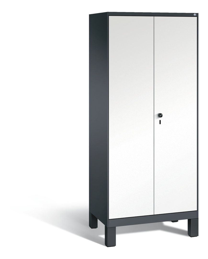 Doppel-Spind, Garderobenschrank mit Füßen, 2 Abteile a 400 mm, Korpus anthrazitgrau, Tür Dekorfront HPL Donau-Ahorn, 1.850 x 800 x 500 mm (HxBxT)