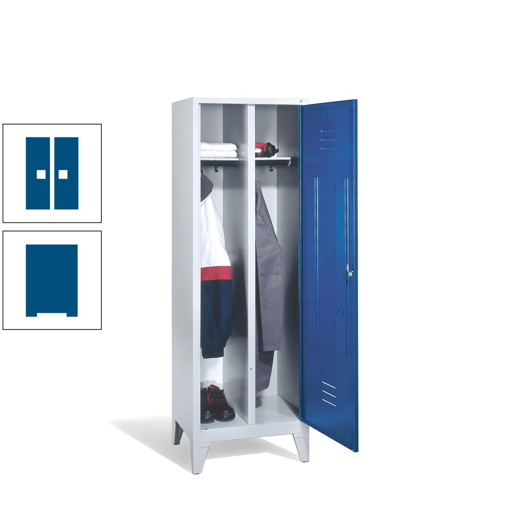 Doppel-Spind mit Großtür, Garderobenschrank mit Füßen, 2 Abteile a 300 mm, Korpus anthrazitgrau, Tür anthrazitgrau, 1.850 x 610 x 500 mm (HxBxT)