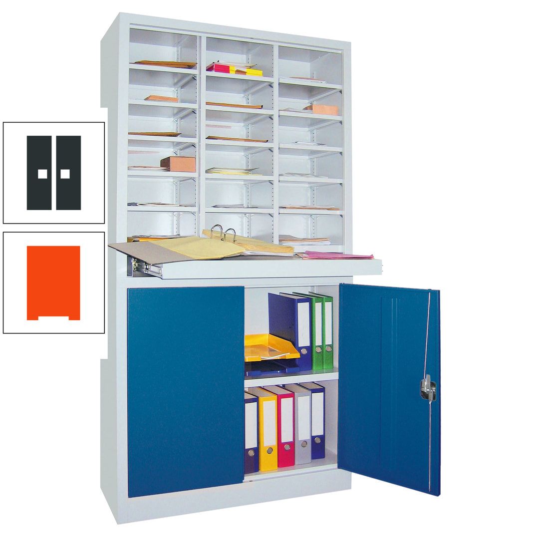 Aktenschrank - Büroschrank mit Sortierstation - 18 Fächer Ordnungsregal - Ausziehboden - 1.950 x 1.000 x 400 mm (HxBxT) - anthrazitgrau