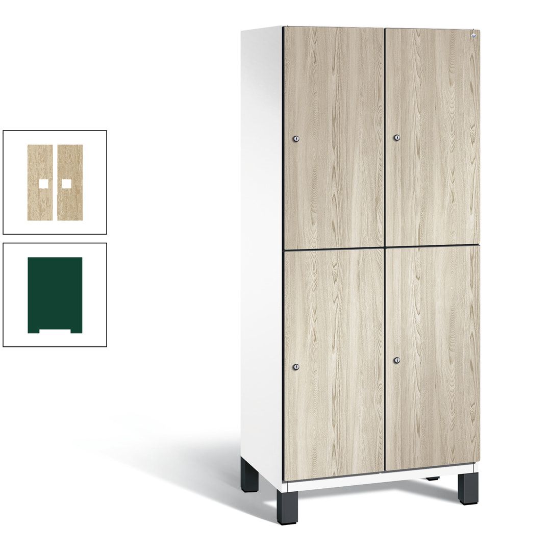 Fächerschrank, Garderobenschrank, mit Füßen, 2 Abteile, 1.980 x 800 x 525 mm (HxBxT), Korpus anthrazitgrau, Tür Donau-Ahorn