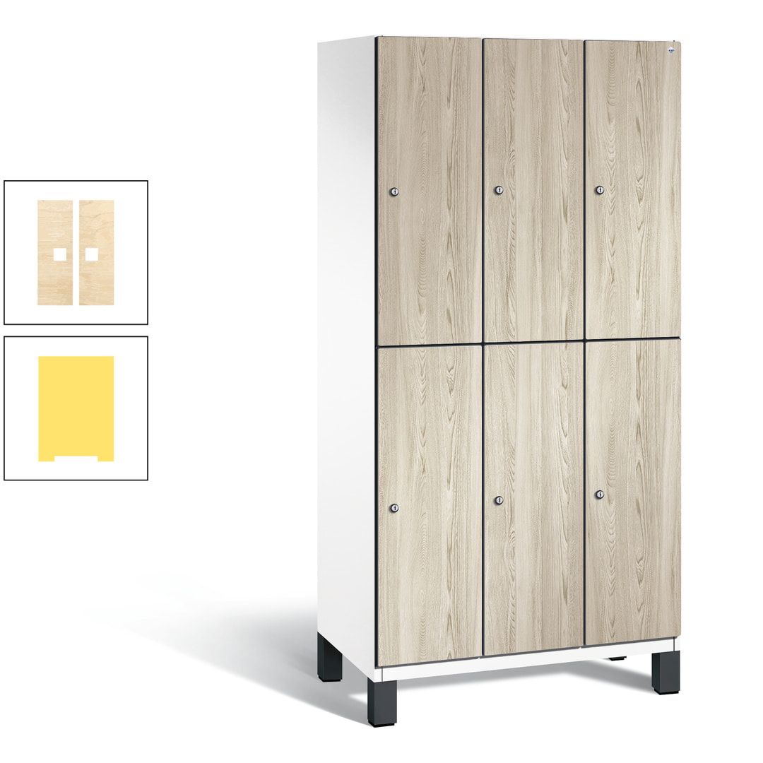 Fächerschrank, Garderobenschrank, mit Füßen, 3 Abteile, 1.980 x 900 x 525 mm (HxBxT), Korpus anthrazitgrau, Tür Donau-Ahorn