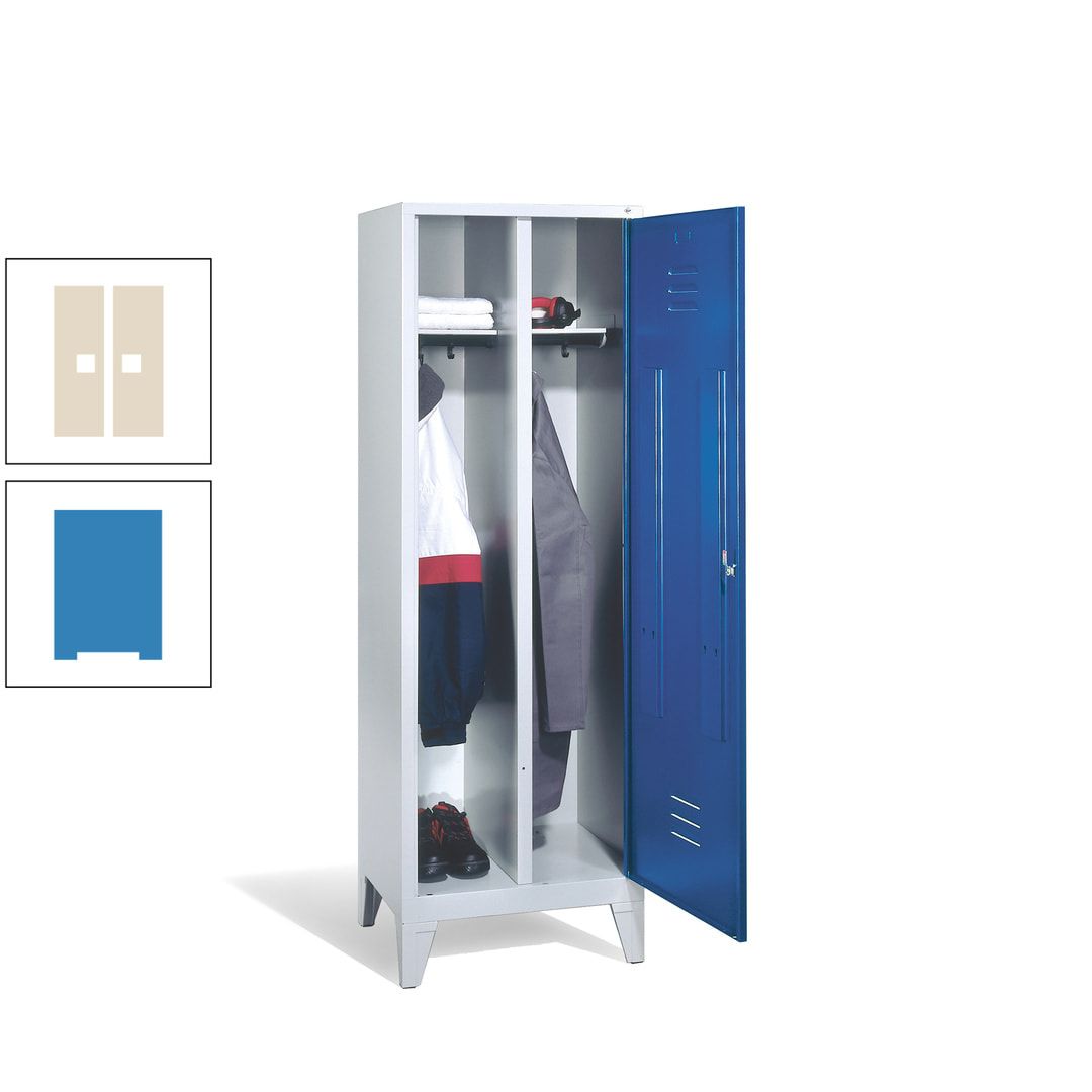 Doppel-Spind mit Großtür, Garderobenschrank mit Füßen, 2 Abteile a 300 mm, Korpus anthrazitgrau, Tür anthrazitgrau, 1.850 x 610 x 500 mm (HxBxT)