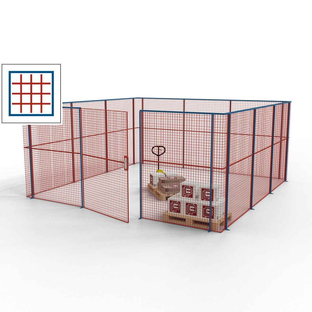Maschinen Schutzgitter - Hallentrennwand - Sicherheitszaun - Tür - 18 m - 2.200 x 4.900 x 4.900 mm (HxBxT) - enzianblau