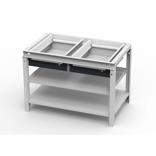 OTTOKIND Werkbank - bündige Arbeitsplatte - 850 x 1.150 x 750 mm (HxBxT) - 2 Schubladen - 2 Ablageböden - lichtgrau