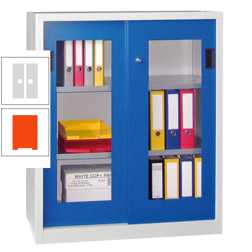Schiebetürenschrank - Sichtfenstertüren - 1.000x1.000x400 mm (HxBxT) - 2 Böden, gepulvert - Zylinderschloss - anthrazitgrau