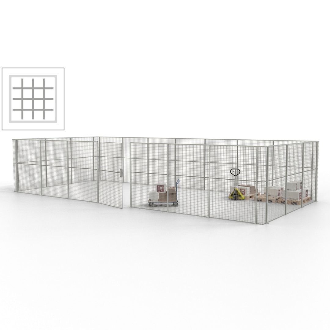 Hallentrennwand - Flügeltür, Gitter - 19 Gitterwände - 2.200 x 10.900 x 4.900 mm (HxBxT) - Perlweiß/reinorange