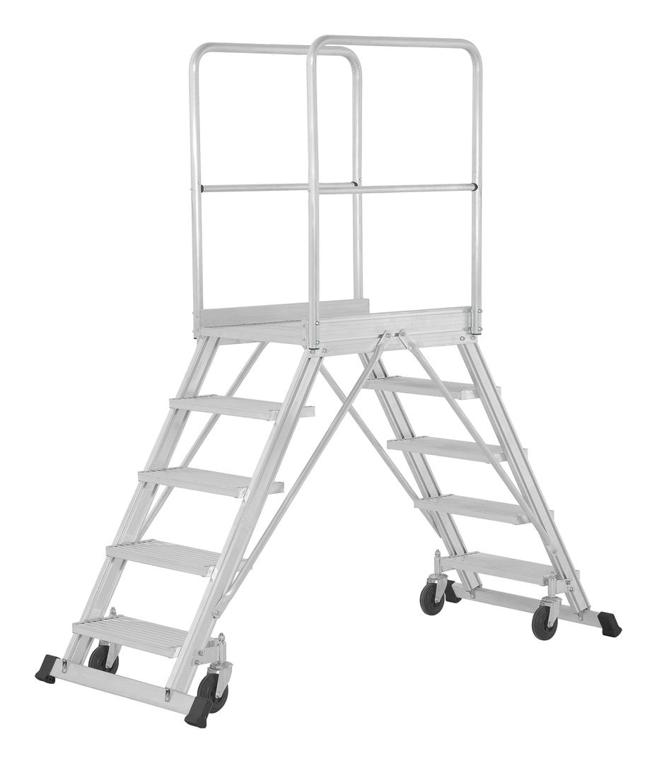 Fahrbare Podestleiter - beidseitig begehbar - Stufenzahl 2 x 3 - Höhe 1.760 mm - Podesttreppe - Rollpodest - Plattformleiter - Hymer