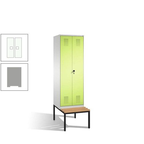 Doppel-Spind, Garderobenschrank, Buche Sitzbank untergebaut, 2 Abteile a 300 mm, Korpus anthrazitgrau, Tür anthrazitgrau, 2.090 x 600 x 815 mm (HxBxT)