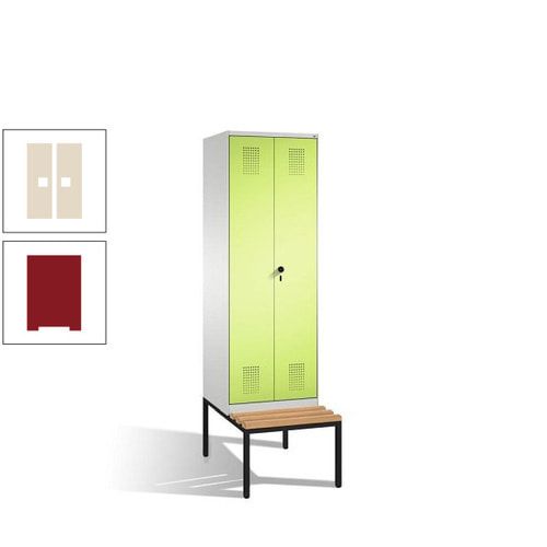 Doppel-Spind, Garderobenschrank, Buche Sitzbank untergebaut, 2 Abteile a 300 mm, Korpus anthrazitgrau, Tür anthrazitgrau, 2.090 x 600 x 815 mm (HxBxT)