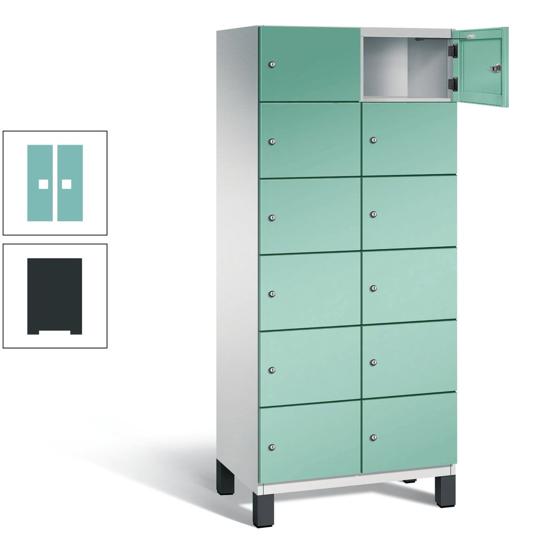 Fächerschrank, Stahlschrank, 12 Fächer, Türöffnungsbegrenzer, Füße, 1.980 x 800 x 525 mm (HxBxT), Korpus anthrazitgrau, Front anthrazitgrau