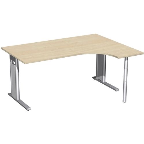 Eckschreibtisch, Ecke rechts, Füße einseitig verkürzt, C-Fuß Pro, 720 x 1.600 x 1.200 mm (HxBxT), Gestell silber, Dekor Ahorn