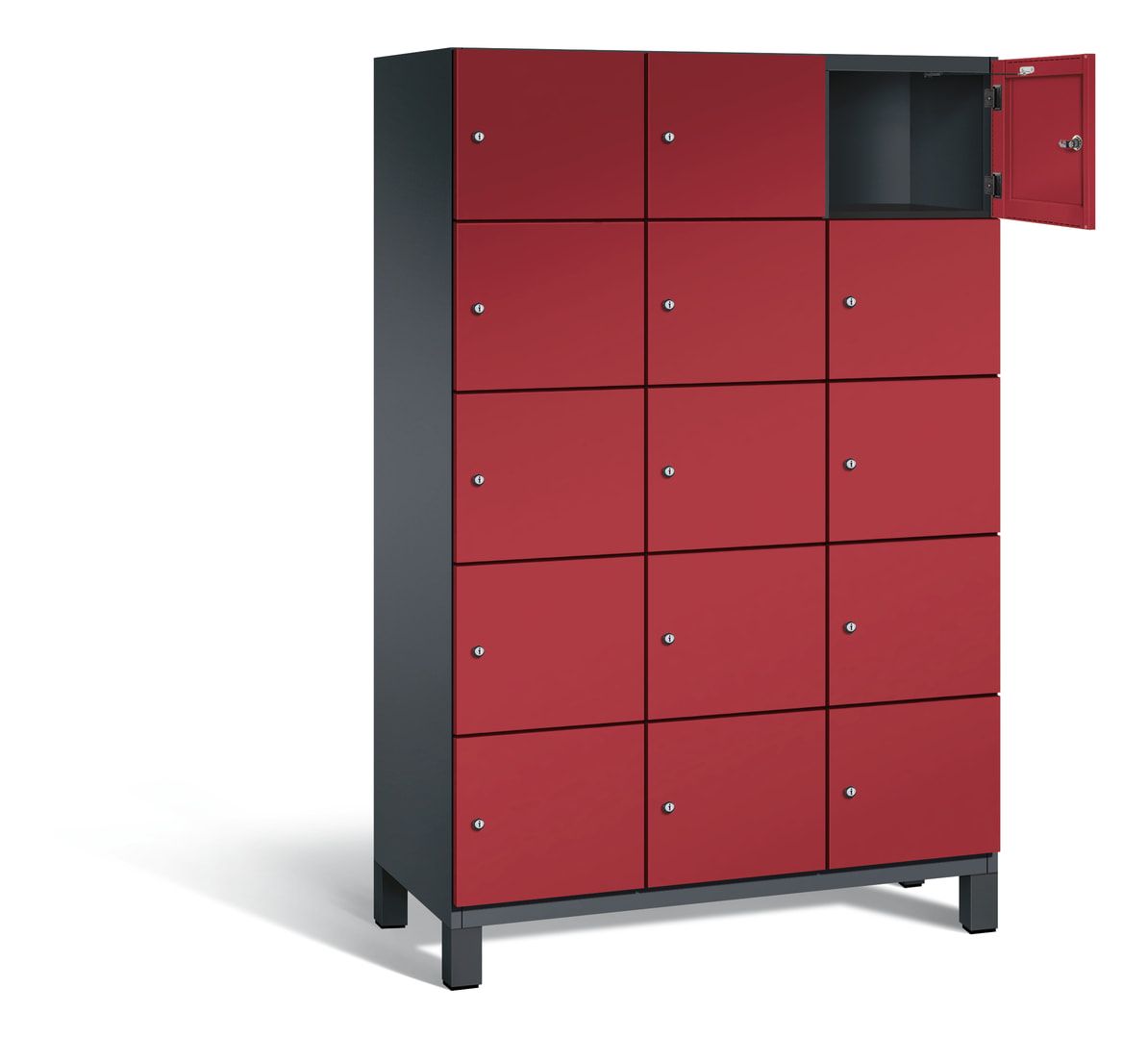 Fächerschrank, Stahlschrank, 15 Fächer, Türöffnungsbegrenzer, Füße, 1.980 x 1.200 x 525 mm (HxBxT), Korpus anthrazitgrau, Front anthrazitgrau