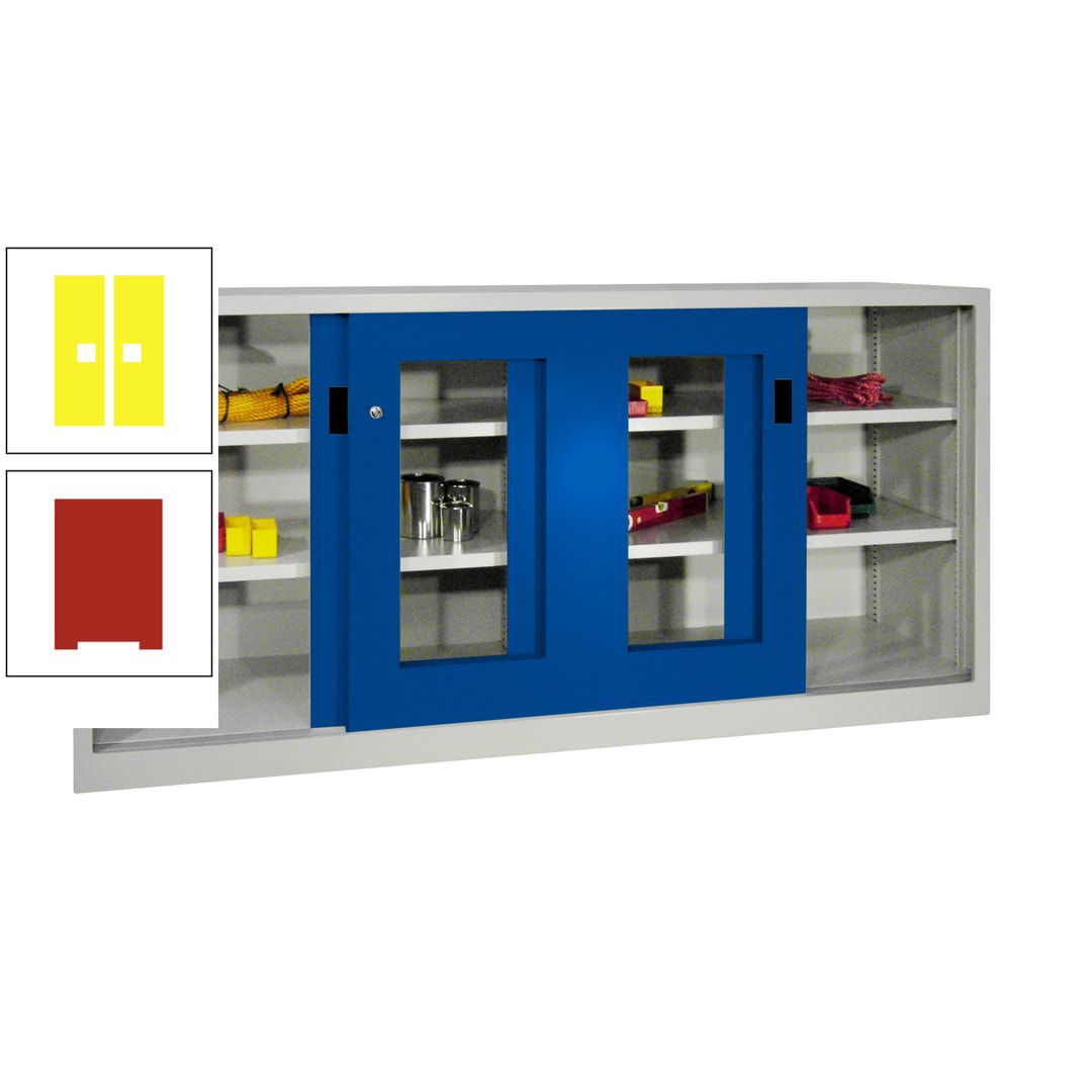Schiebetürenschrank - Sichtfenstertüren - 1.000x2.000x400 mm (HxBxT) - 4 Böden, gepulvert - Zylinderschloss - anthrazitgrau