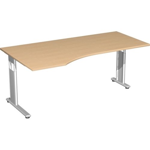 Eckschreibtisch, Bürotisch, Füße einseitig verkürzt, C-Fuß Flex, Ecke links, 720 x 1.800 x 1.000 mm (HxBxT), Gestell silber, Dekor Ahorn