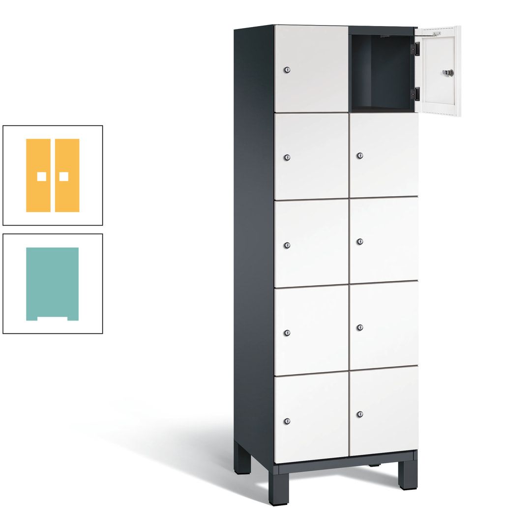 Fächerschrank, Stahlschrank, 10 Fächer, Türöffnungsbegrenzer, Füße, 1.980 x 600 x 525 mm (HxBxT), Korpus anthrazitgrau, Front anthrazitgrau