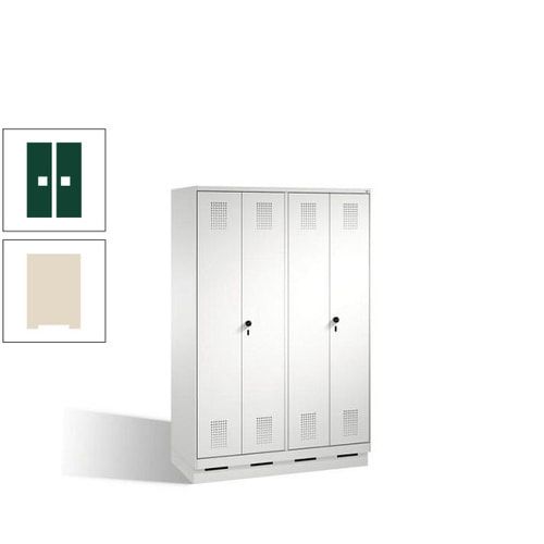 Doppel-Spind, Doppeltüren, Garderobenschrank mit Sockel, 4 Abteile a 300 mm, Korpus anthrazitgrau, Tür anthrazitgrau, 1.800 x 1.200 x 500 mm (HxBxT)