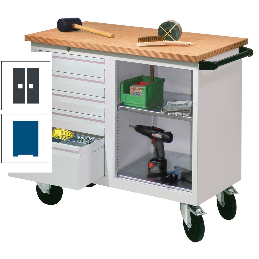 Mobile Werkbank - Werkstattwagen - 915 x 1.090 x 600 mm - 5 Schubladen und Ablagefach - anthrazitgrau