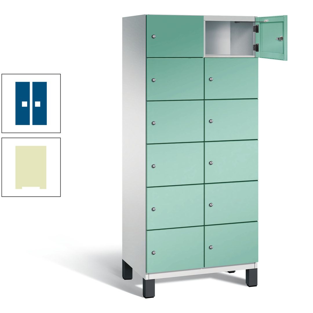 Fächerschrank, Stahlschrank, 12 Fächer, Türöffnungsbegrenzer, Füße, 1.980 x 800 x 525 mm (HxBxT), Korpus anthrazitgrau, Front anthrazitgrau