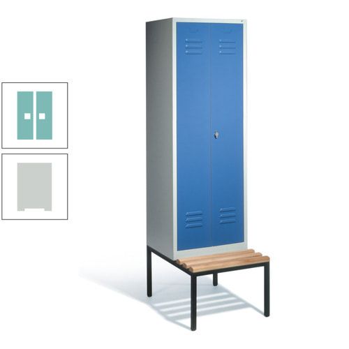 Doppel-Spindschrank, Buche Sitzbank untergebaut, 2 Abteile a 300 mm, Korpus lichtgrau, Tür anthrazitgrau, 2.090 x 610 x 815 mm (HxBxT)