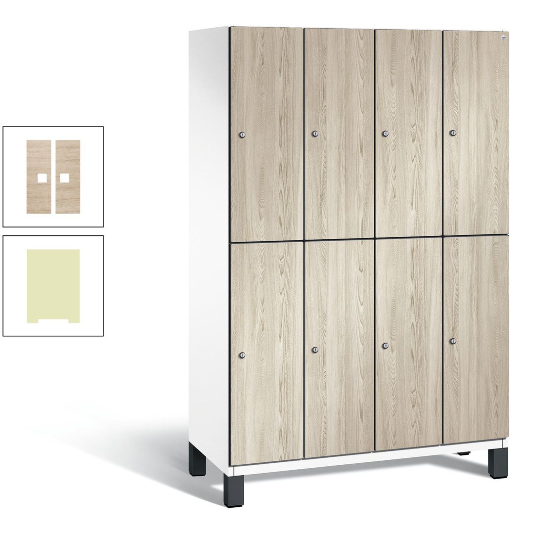 Fächerschrank, Garderobenschrank, mit Füßen, 4 Abteile, 1.980 x 1.200 x 525 mm (HxBxT), Korpus anthrazitgrau, Tür Donau-Ahorn
