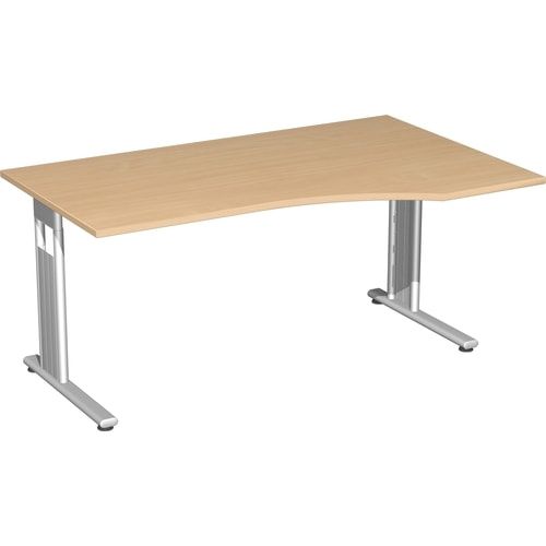 Eckschreibtisch, Bürotisch, Füße einseitig verkürzt, C-Fuß Flex, Ecke rechts, 720 x 1.800 x 1.000 mm (HxBxT), Gestell silber, Dekor Ahorn