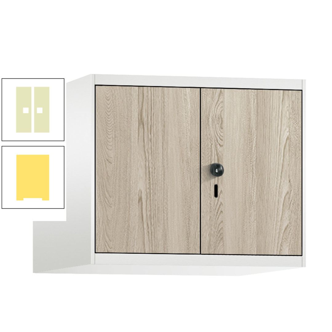 Aufsatzschrank, Schrankaufsatz, Türen paarweise, 2 Fächer a 300 mm, Farbe Pastellgelb, Tür anthrazitgrau , 500 x 600 x 500 mm (HxBxT)